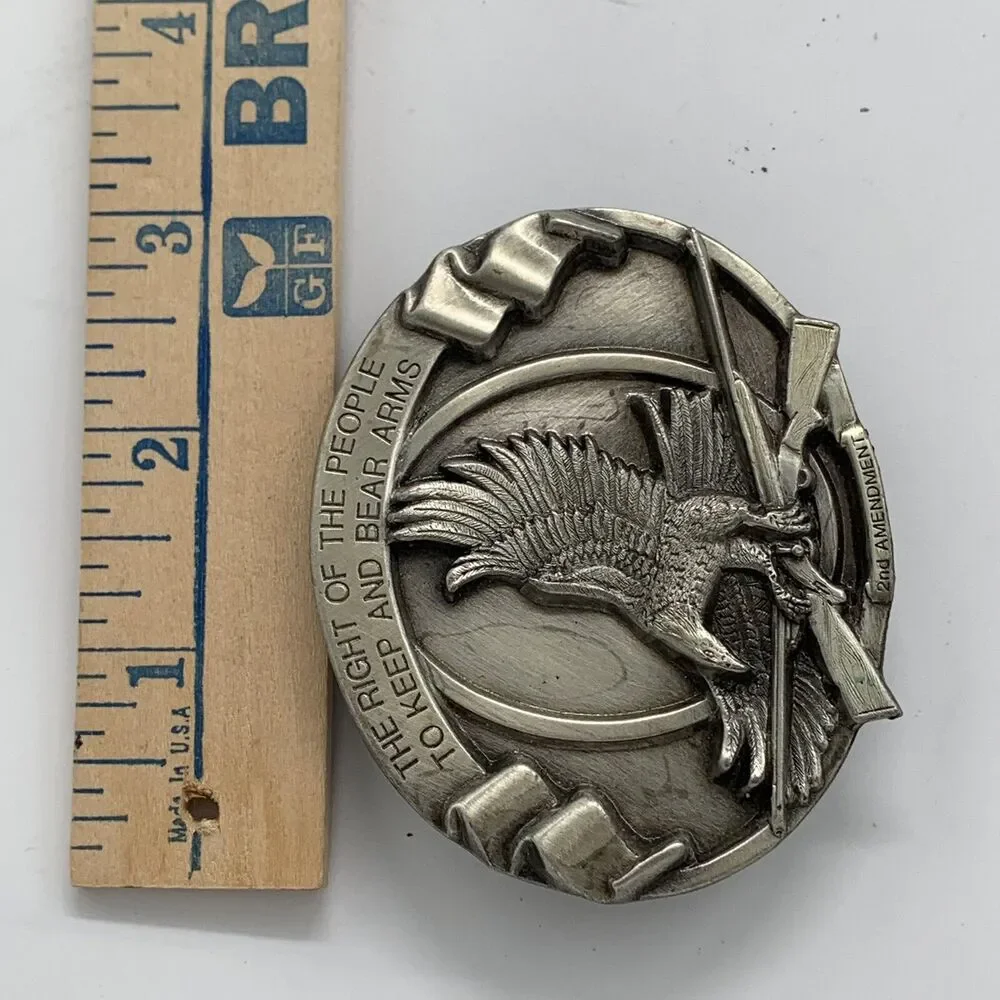 The Right to Keep and Bear Arms Belt Bergamot Buckle Guns Eagle 1984 Pewter EUC